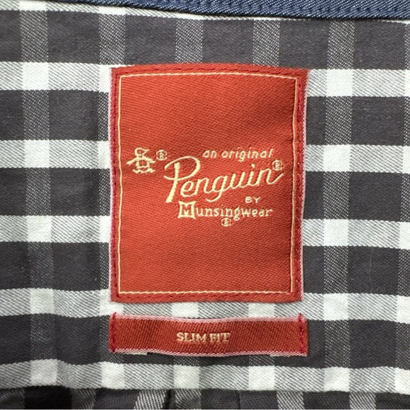 Original Penguin Mens 16 34/35 Gray White Check Plaid Slim Fit Dress Shirt - Picture 3 of 7